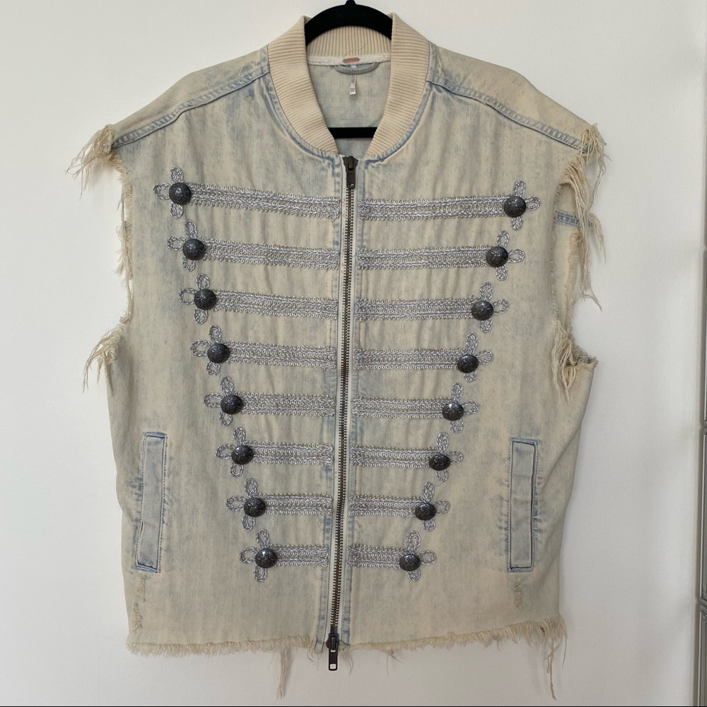 Free People Oversized Denim  Officer Grunge Vest size xs/s